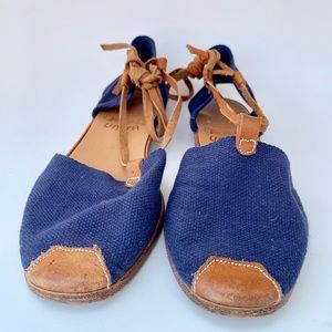 Unisa blue canvas espadrilles, leather soles & tie